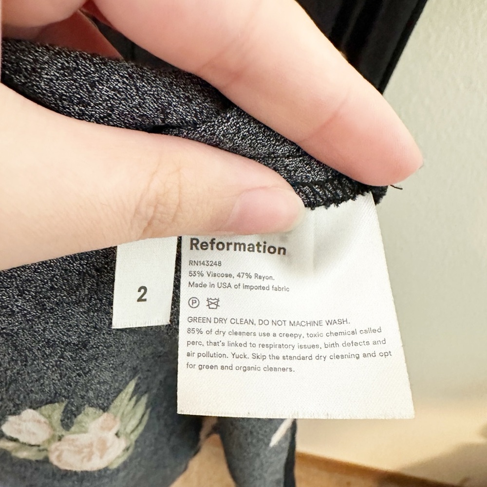 Reformation Zippy Midi Dress Aphrodite Black Pink Floral Sweetheart Neckline 2 - Picture 7 of 8